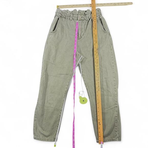 ZARA Women 6 Paperbag High Rise Baggy Barrel Leg Jeans Pant Gorpcore Olive Green - Picture 7 of 8